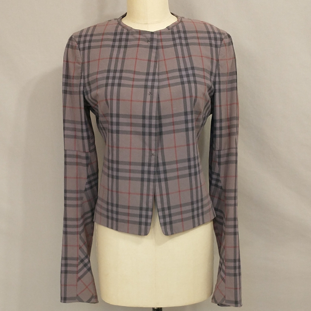 Vintage Burberry Blazer Short Jacket Mauve Plaid Women's Candock Cotton Italy 42